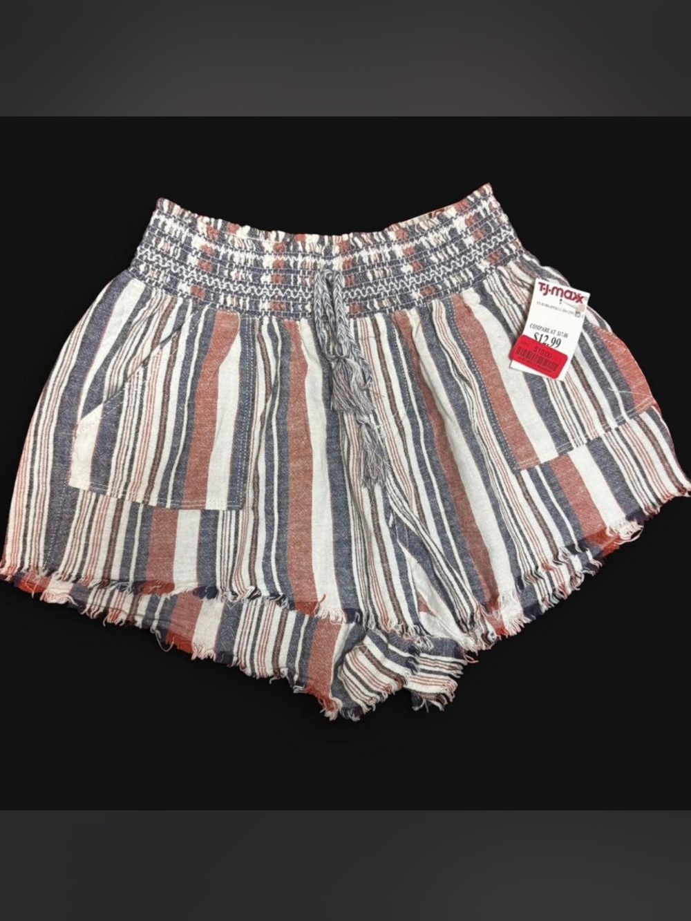 Casual High-Waist Striped Women's Shorts - Blue, Rust & White